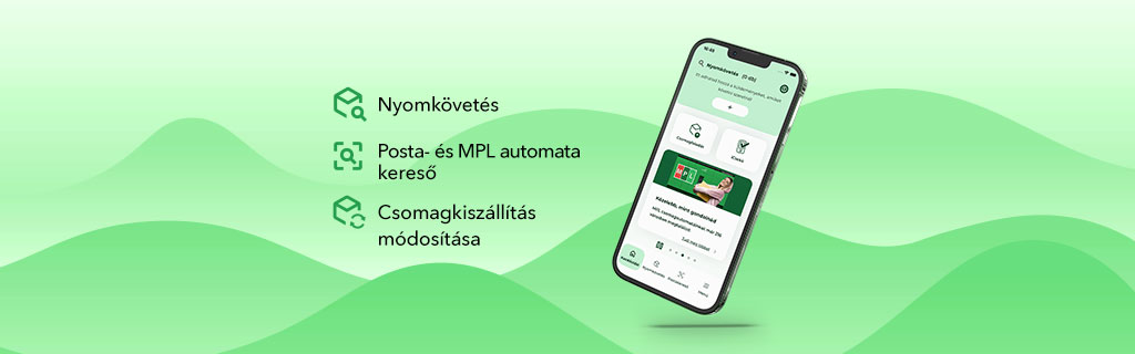 A képen egy okostelefon látható a megújult Posta mobilappal