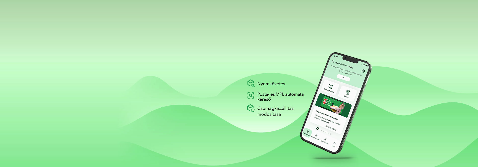A képen egy okostelefon látható a megújult Posta mobilappal